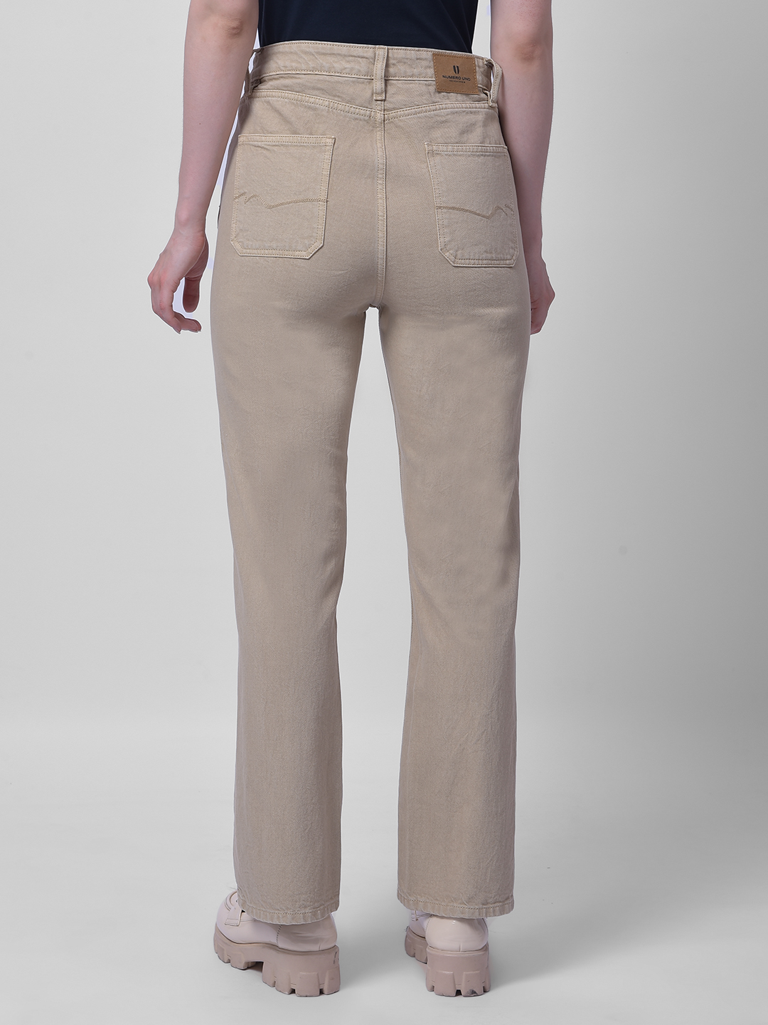 Numero Uno Women Beige Straight Fit Mid-Rise Sustainable Jeans